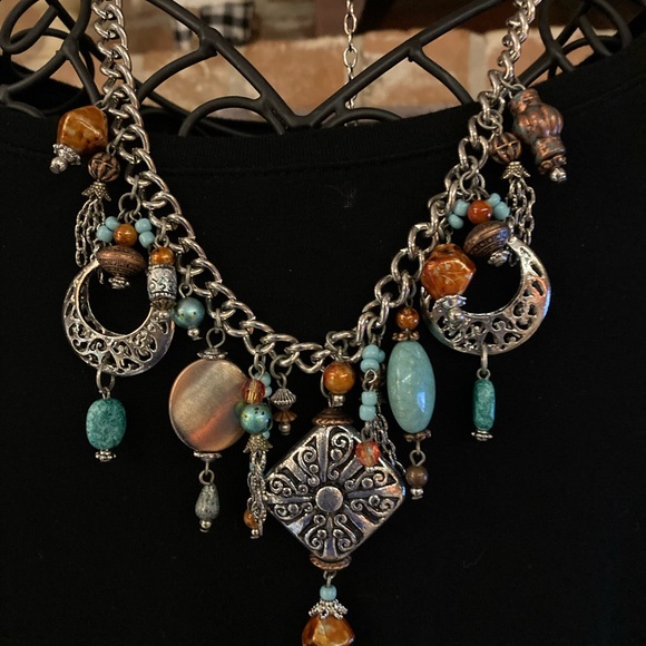 Super Bold Bohemian Silver Tone & Beaded Necklace - Picture 3 of 7